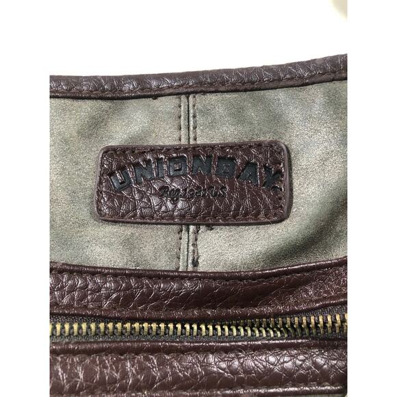 Union Bay Slate Gray & Brown Leather Small Organizer Crossbody Purse 9" x10" x2" - Picture 2 of 8